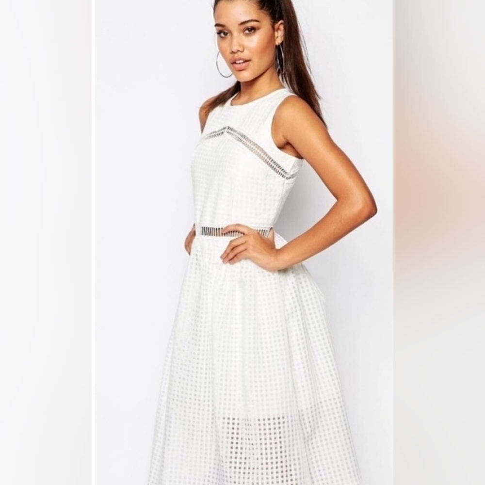 RIVER ISLAND UK 8 US 4 white midi dress wedding formal evening dinner co…